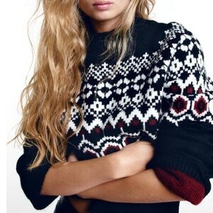 H&M Jacquard-knit jumper Black and White Patterned Wool Women's Sweater size S